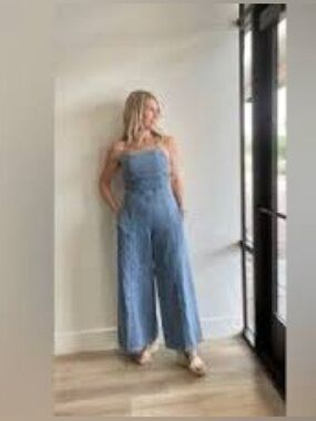 Club Monaco Light Blue Denim Strapless Jumpsuit 022